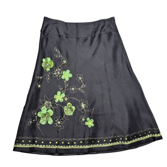 Fairycore Forestcore Artsy Forest Fairy Skirt Black Floral Ribbon Embellished 8 - Picture 1 of 12